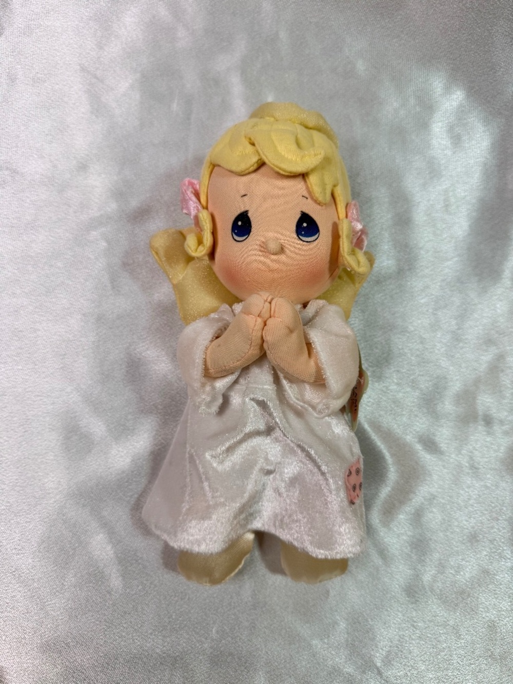 Precious Moments Praying Angel Plush Doll Prayer Sound Blonde White Dress